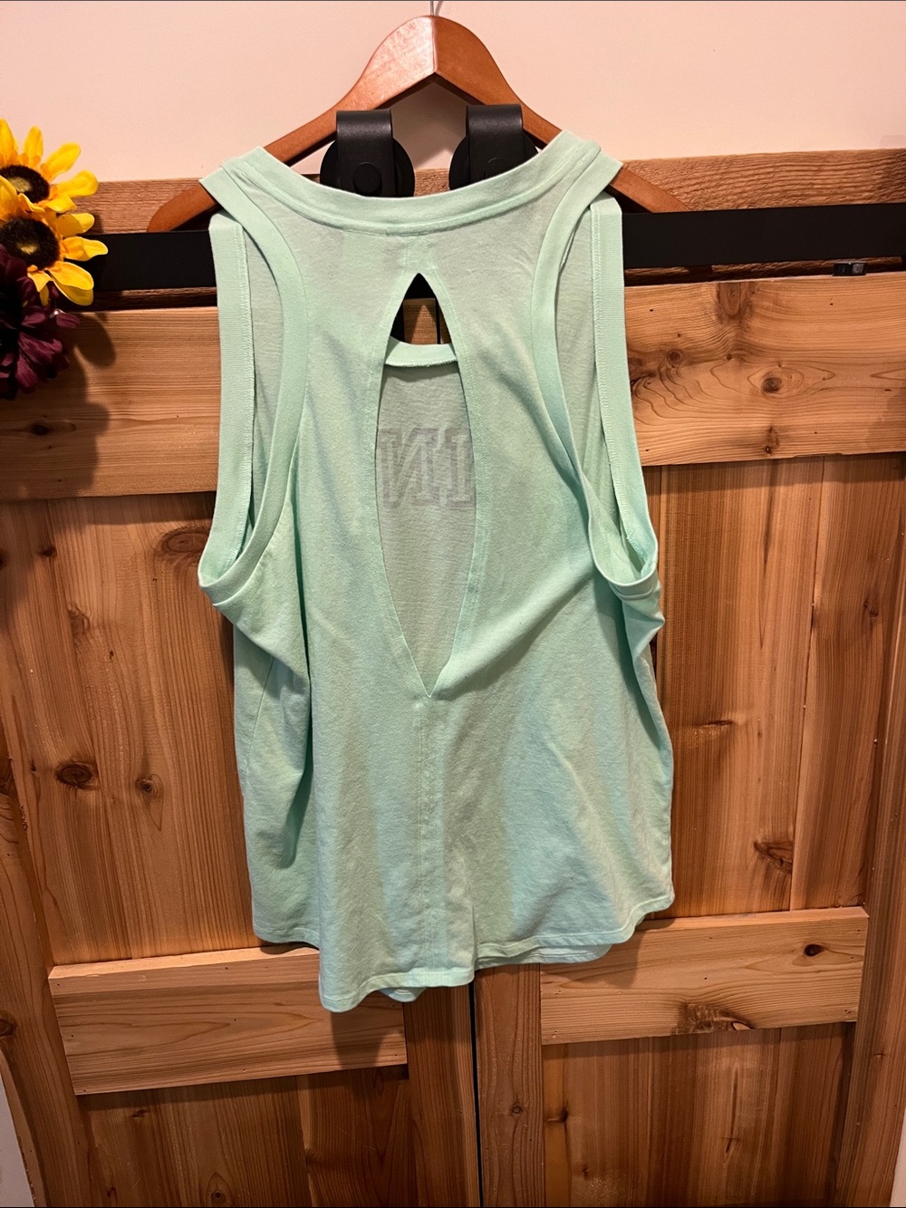 PINK Victoria's Secret Mint Green Racerback Tank with Black Logo - Picture 5 of 8